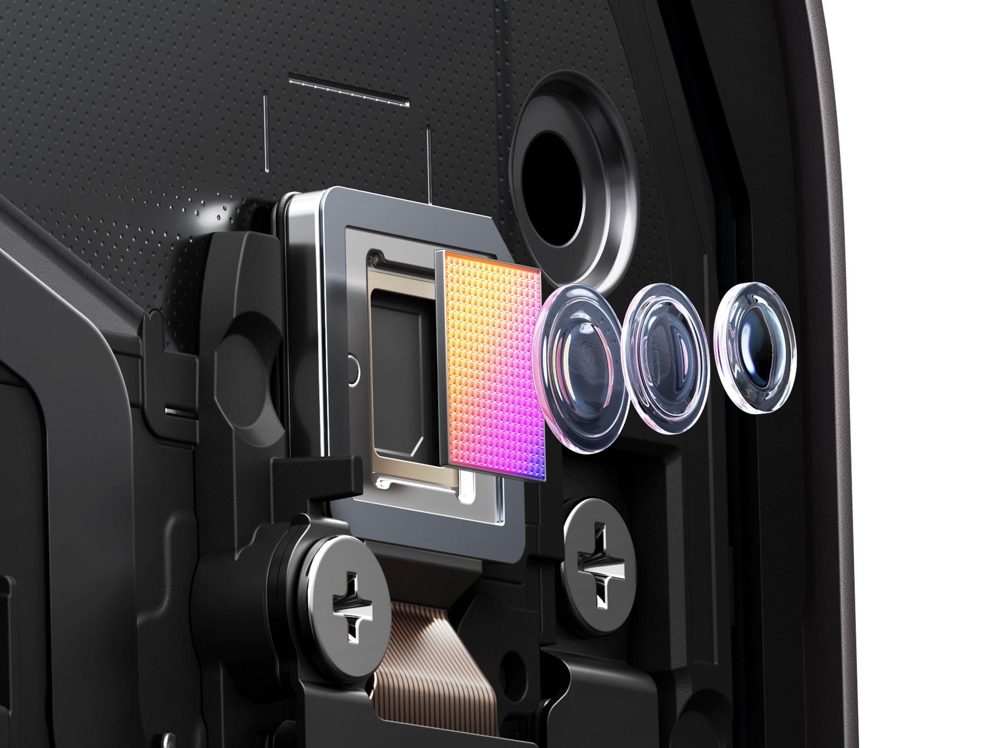 Close-up render of a Find X10 camera module showing the image sensor and lens elements