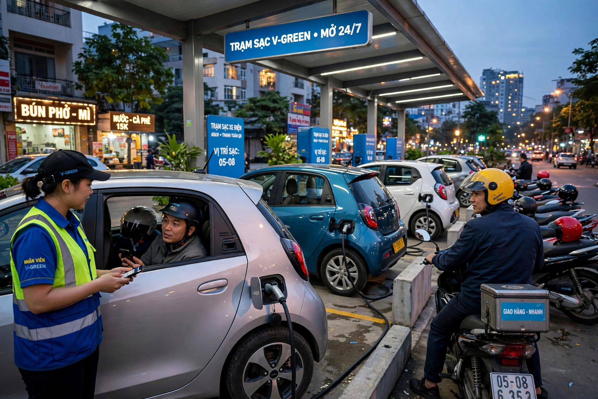 Body image for VinFast September 2026 deliveries analysis showing VF 6, VF 5 and Green models at a V Green charging station in Vietnam